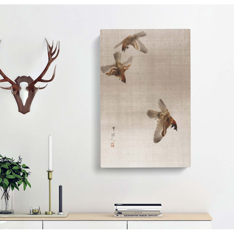 Flying Sparrows by Watanabe Seitei - Wrapped Canvas, 76cm H x 50cm W x 3cm D