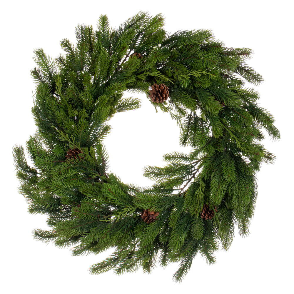 Faux Pine Polyethylene Plastic Wreath, 28" H x 28" W x 28" D