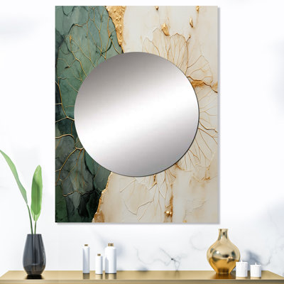 Green Gold Minimalism Poteries I - Abstract Spirals Large Mirror, Green Decorative Wall Mirror, Printed Metal Art