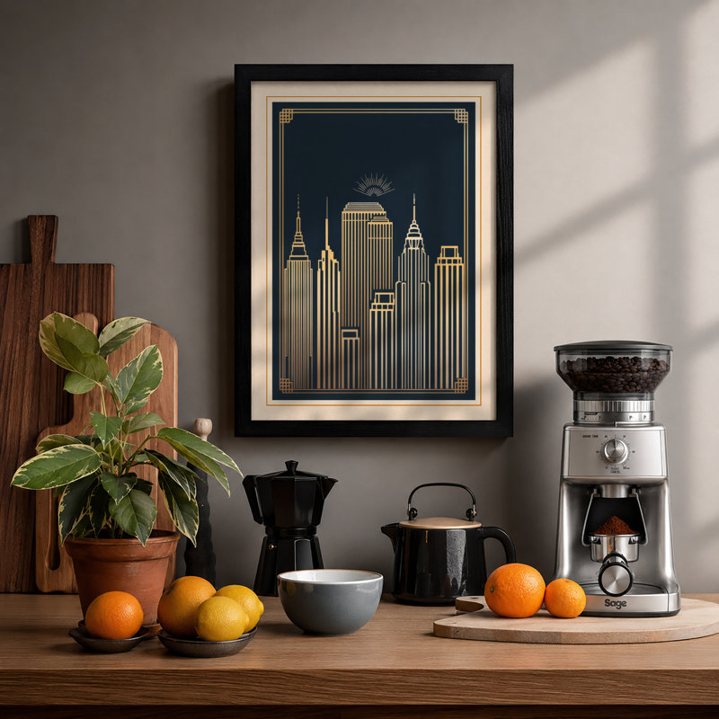 New York Skyline Art Deco - Framed Print, A3 - 42.0 x 29.7 cm, Black
