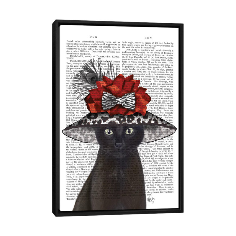 «Cat with Fabulous Hat I», impression sur toile, H 26 po x l 18 po x P 1,5 po, Toile avec cadre noir, Pas de tapis