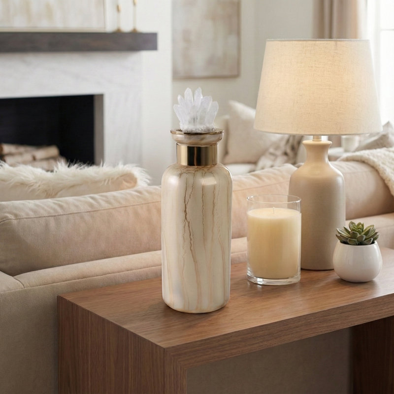 Sagebrook Home 15" Frances Small Quartz Crystal Cluster Glass Bottle, 15" H x 5" W x 5" D