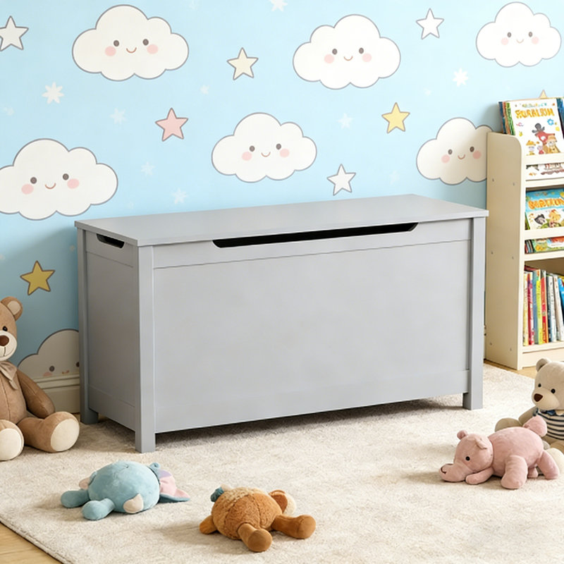 Boîte de rangement en bois pour enfants avec couvercle à charnière pour enfants de 2 ans et plus, Gris