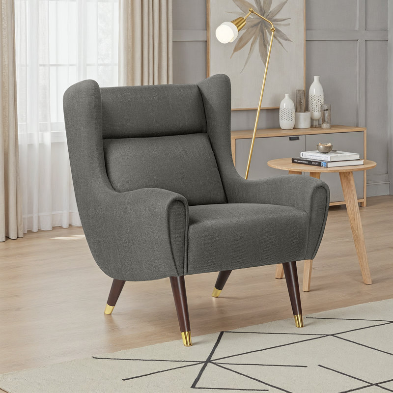 Maeva 30" Mid-Century Modern Accent Chair with Textured Fabric Upholstery, Espresso Solid Wood Legs, Foam over Pocket Coils