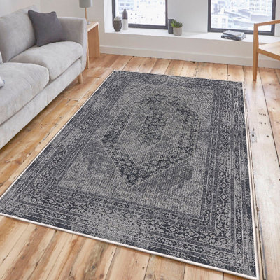 Premium Cotton Area Rug 3.3 x 9.8 Feet, Grey & Mink | 100% Cotton, 1200 g/m², Pile Height: 0.4 in, Non-Slip PVC Underside, Antibacterial, Machine Washable, Perfect for Living Room & Bedroom Decor