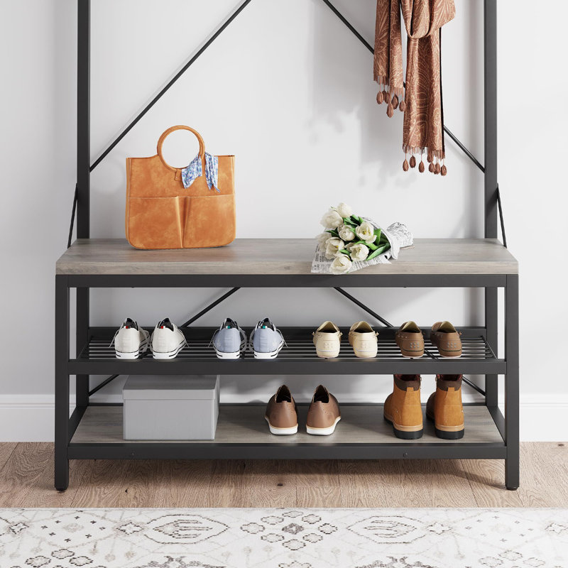 Hall Tree With Storage Bench Coat Rack Shoe Bench 4-In-1