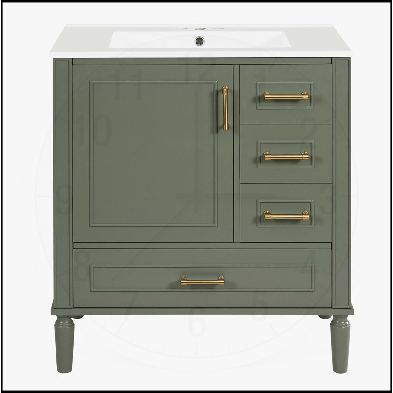 30 " W Freestanding Standard Free Standing Single Double Single Vanity Bathroom Vanity With Ceramic Top, Olive Green