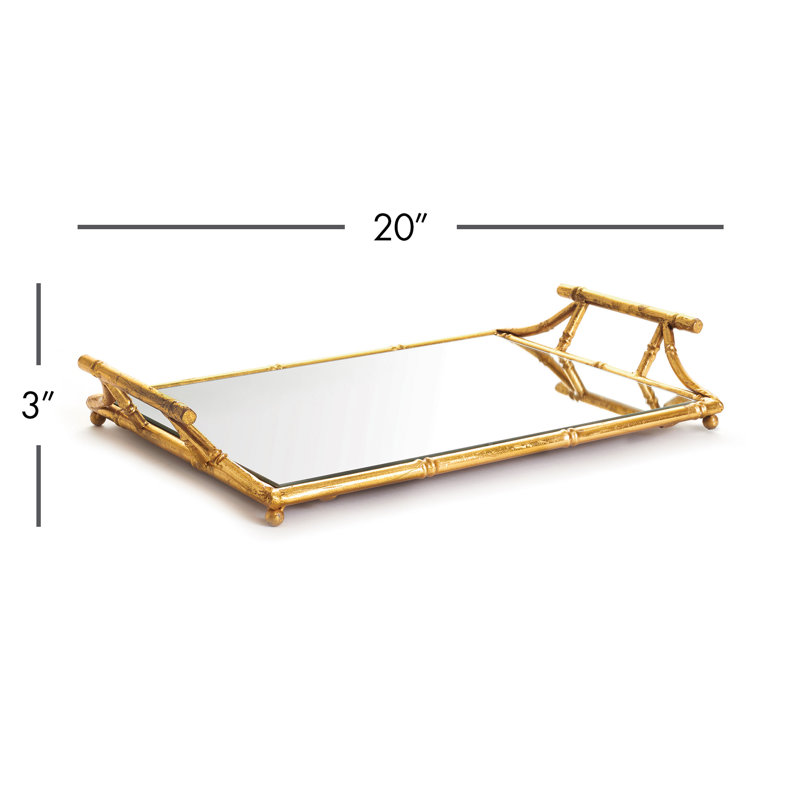 Horacia Gold-Finish Mirrored Serving Tray with Handles