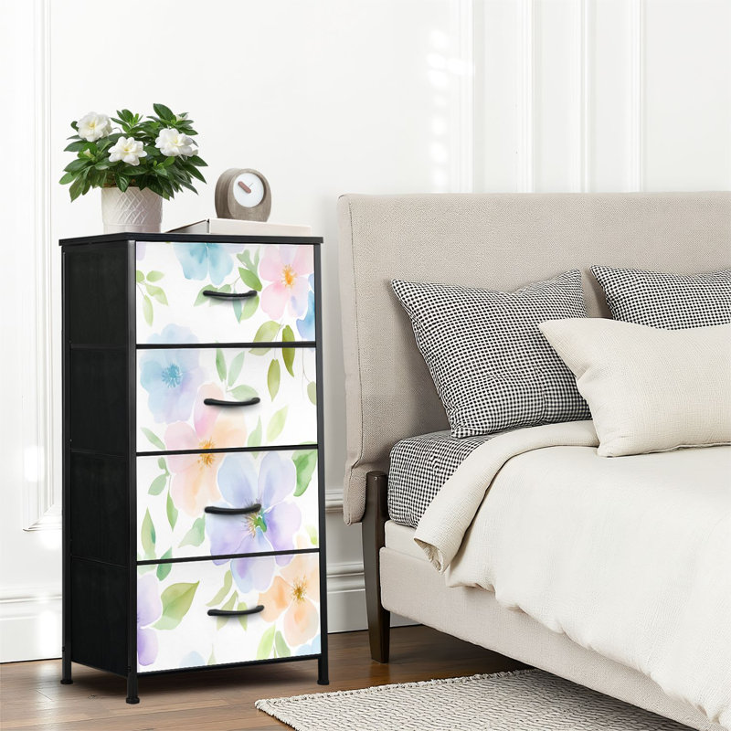 4 Drawer Dresser for Bedroom, Narrow Chest of Drawers, Wooden Top and Study Iron Frame 18"x37.5"-(WxH)