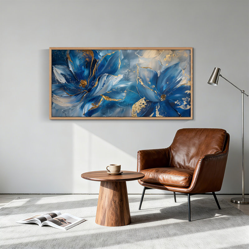 Tableau encadré sur toile à motif floral bleu, 1 pièce, 58 x 28 pouces, 58 po x 28 po