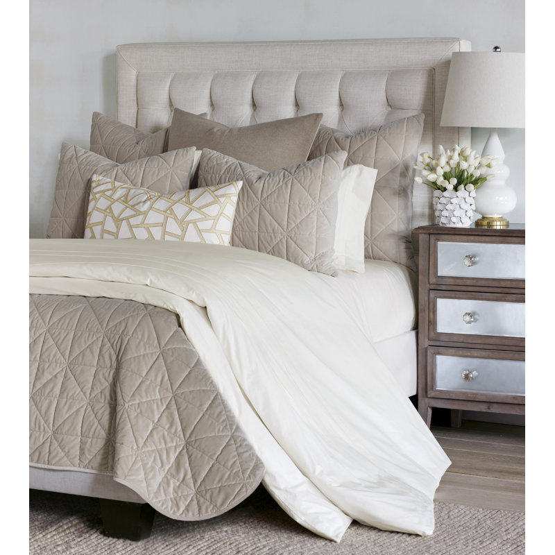 Nova Quilted Velvet Sham, Ivory, Euro 