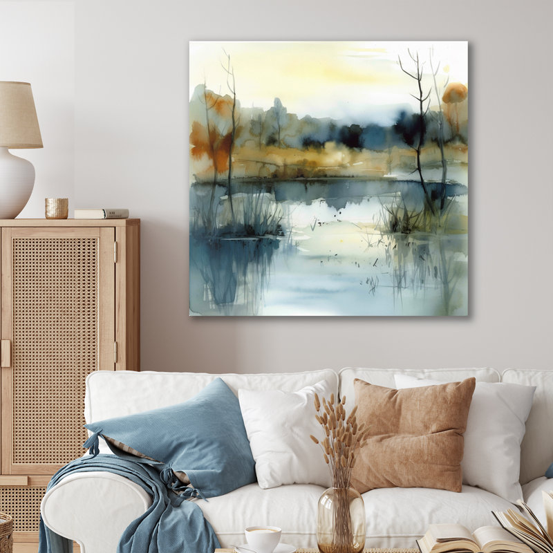 Illustration de paysage de lac d'été VI - impressions encadrées de lac, Toile tendue, H 24 po x l 24 po x P 1 po