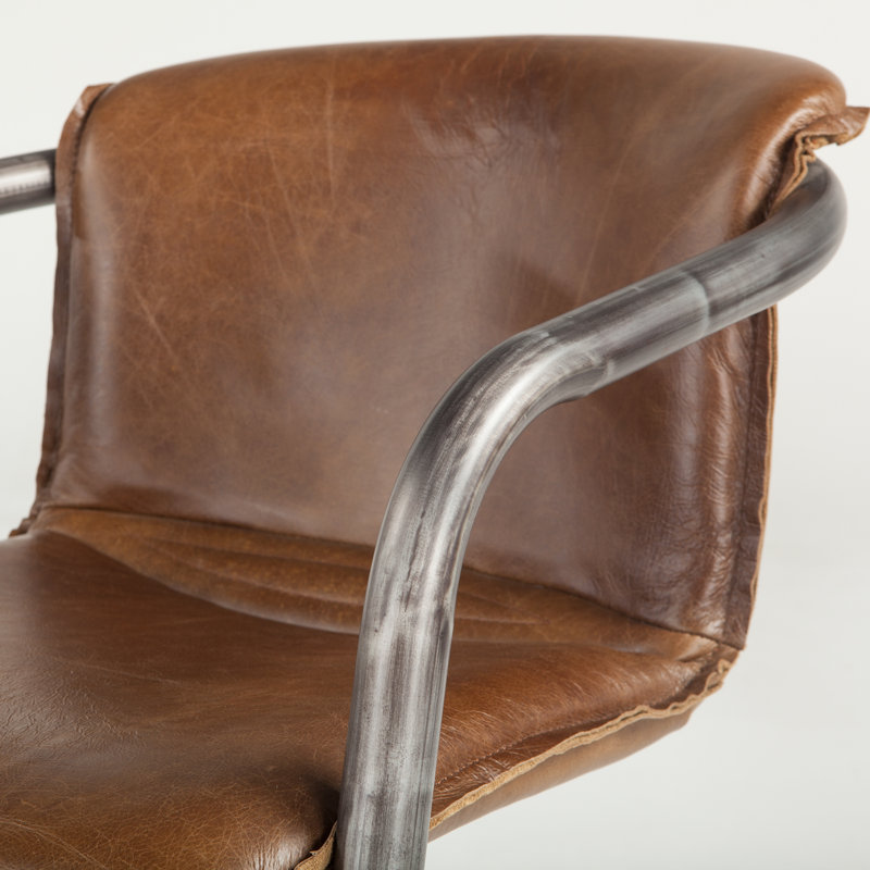 Guzman 20'' H Genuine Leather Upholstered Metal Armchair, Chestnut