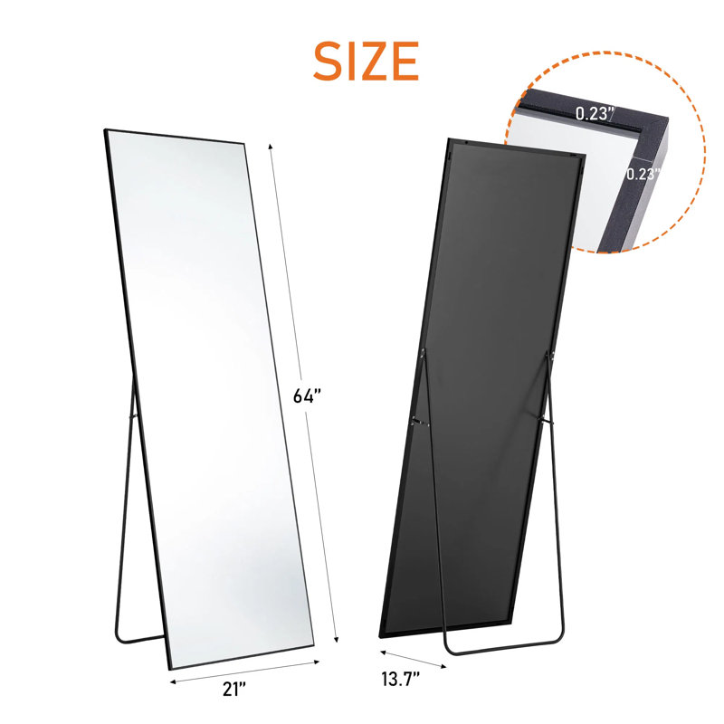 64 X 21 Inch Floor Standing Mirror, Aluminum Alloy Thin Frame Full-length Mirror, Nano Glass Wall Mirror With Stand For Bedroom, Living Room, Dressing Room – Silver