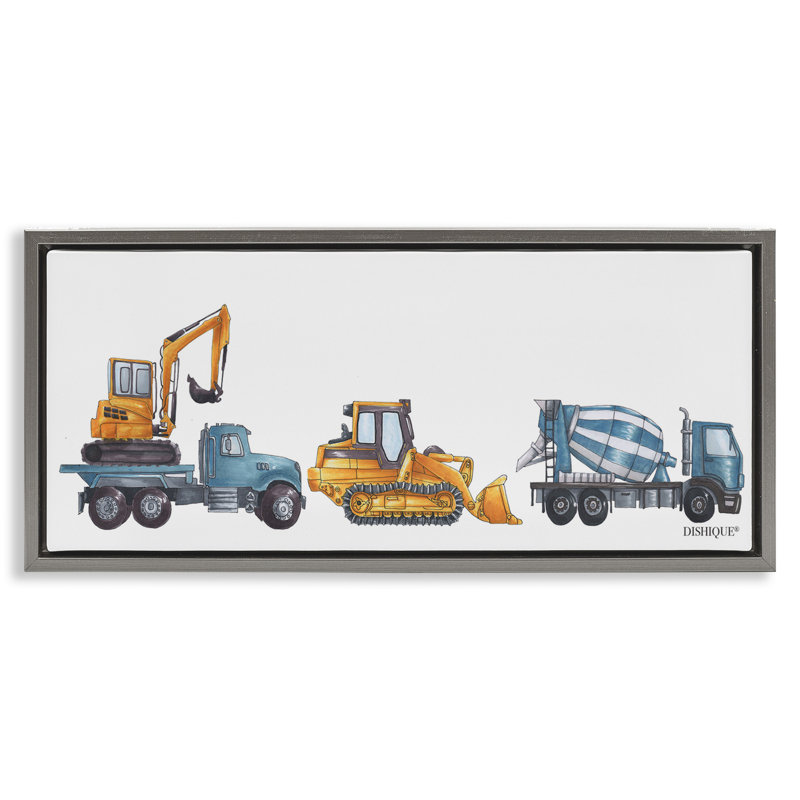 "Construction Engages Conduite Illustration", art mural sur toile flottant gris encadré par vaisselle, H 11 po x l 25 po