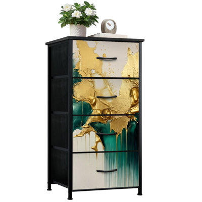 dark green and gold dresser for Bedroom with 4 Storage Drawers Abstract Teal Metallic Speckled Effect Dressers Chest of Drawers Steel Framed Fabric Closet Organizers emerald green dark green dresser