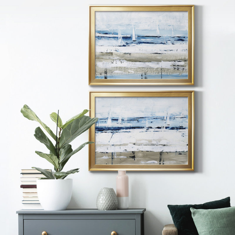 Sea Gaze I - ensemble de 2 reproductions de cadres photo, H 36,5 po x l 53 po x P 1 po, Papier doré