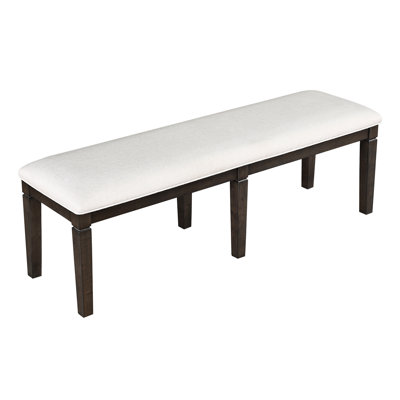 Sophisticated Dark Wood Dining Bench With Soft Textured Beige Seat, 250Lbs Capacity, For Entertaining Guests Classic 58" Seat Width, Group Discussions