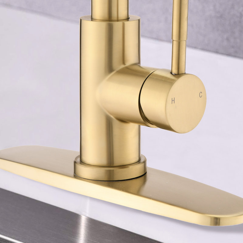 Brushed Gold Kitchen Faucet, Stainless Steel Construction, Rust , 1.8Gpm Flow Rate, 20'' Hose Pull Down Steel, Finish, 8.66" Spout Reach, Construction