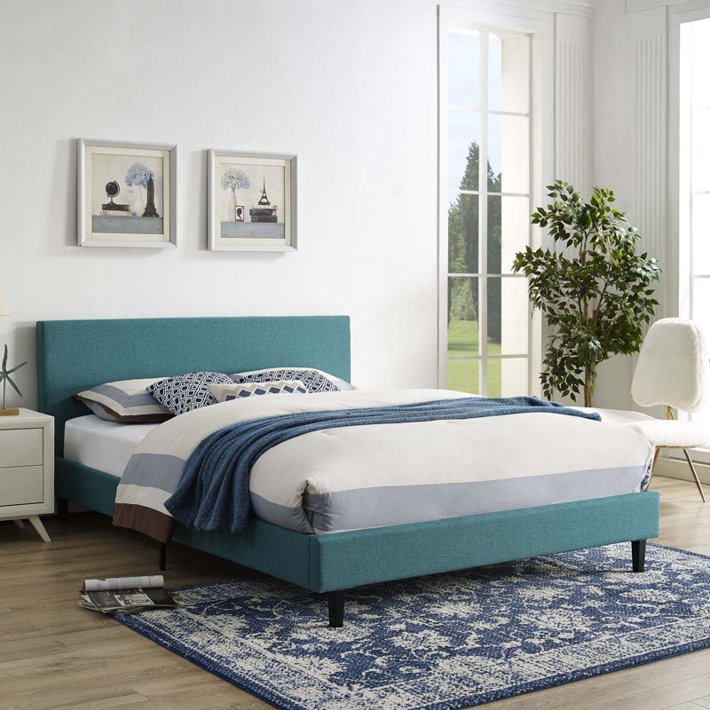 Modway Bed Frame, Full, Teal Plainweave