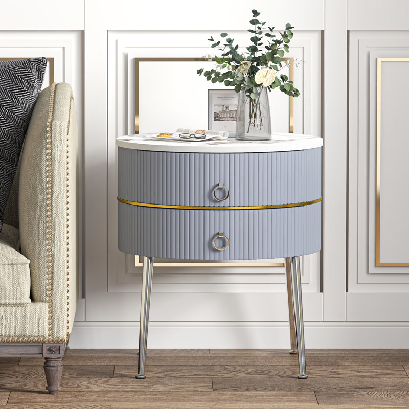 Midwest Side Table with Storage, White Marble/Chrome