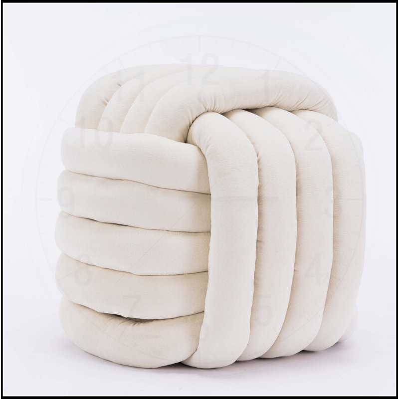 Chenille Fabric Modern Knot Design Ottoman, Comfortable and Stylish Footstool for Living Room and Bedroom, Beige
