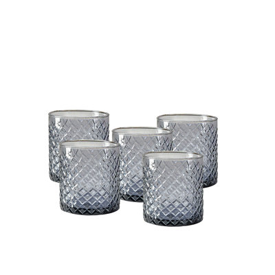 Serene Spaces Living 5" Gray Diamond Cut Glass Candle Vase, Set Of 12, Glass Cylinder Jar Candleholder For Decorative Candles, Simple Table Centerpieces For Wedding, Parties, Events, & Home Decor
