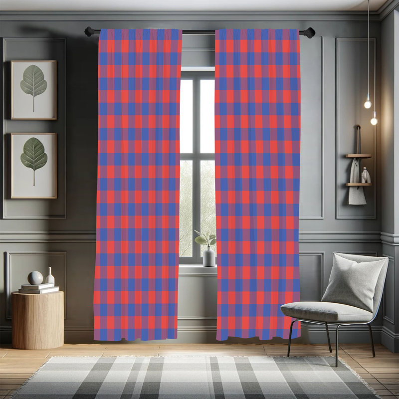 Charlton Home® Plaid Curtains, Lumberjack Buffalo Checks Art, 28" W x 63" L, Pink/White
