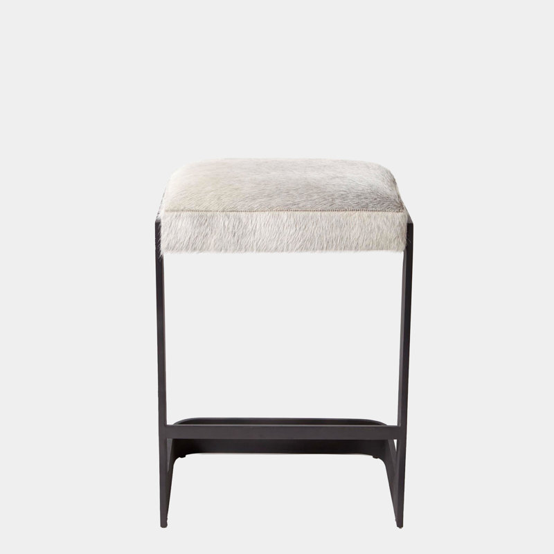 Regan Bar Stool w/Ivory Leather-Antique Brass, Graphite, Gray, Counter Stool ( 25" Seat Height )