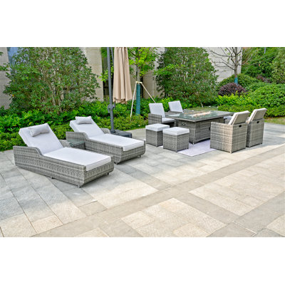 10 - Person Wicker Patio Dining Set with Rectangular Table , Cushions Included