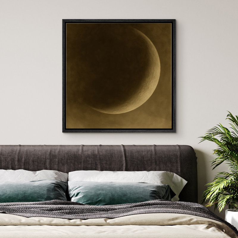 Crescent Moon Wall Art - Sepia Realistic Lunar Framed Print, Celestial Minimalist Decor for Bedroom or Meditation Space