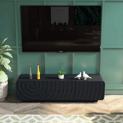 Console 58 po avec design en spirale unique et moderne avec meuble de rangement et meuble télé 2 tiroirs pour le salon, la chambre à coucher