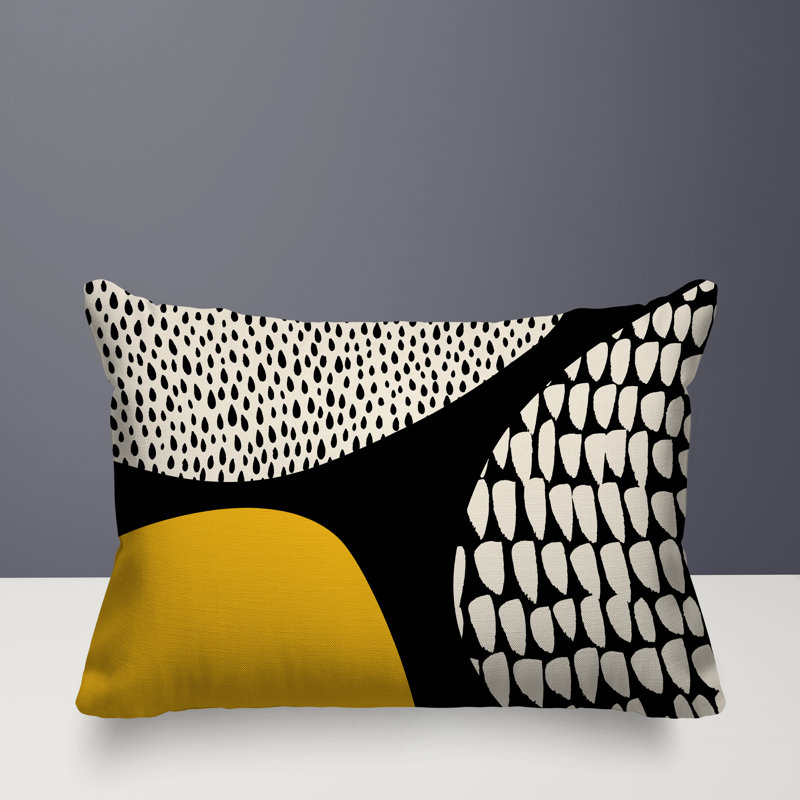 Coussin lombaire réversible intérieur / extérieur Vikka, H 14 po x l 20 po, Jaune / noir / blanc cassé
