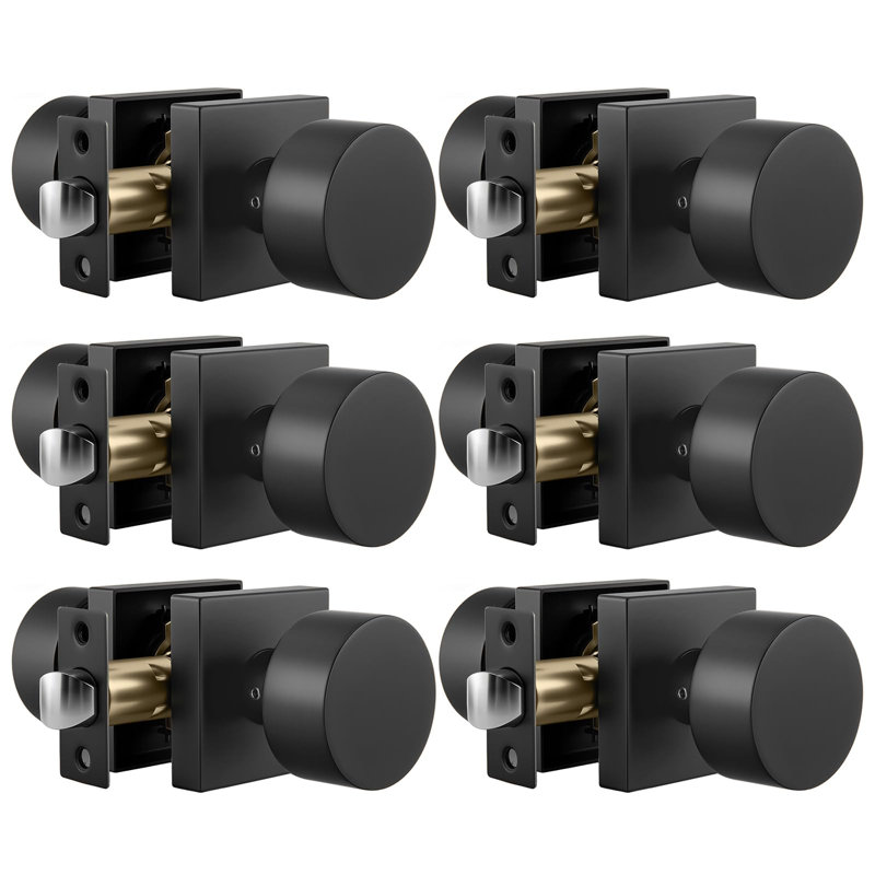 Intérieur de boutons de porte de passage noir mat, bouton de porte en alliage de zinc noir mat pour le couloir et le placard et le salon, fonction non verrouillable, réglable et réversible - paquet de 6