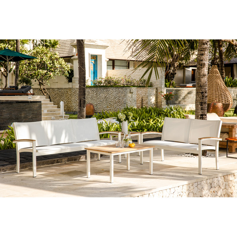 SoHo 42" Square Teak Aluminum Outdoor Coffee Table, Silver