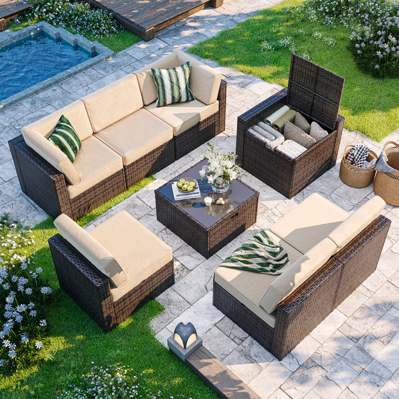 Ensemble de conversation de patio pour 8 personnes avec rangement caché et table basse, ensemble de conversation extérieur