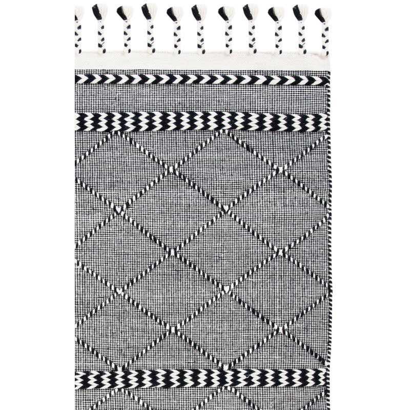 Jerseytown Hand Loomed Wool/Cotton Geometric Rug in Gray/Ivory/Black, Rectangle 4' x 6'