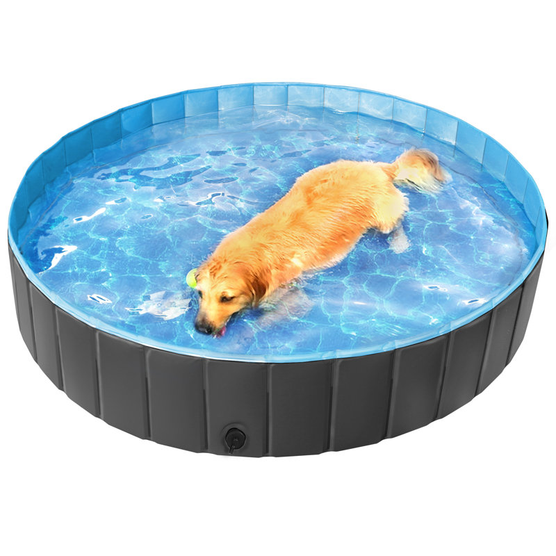  Grande baignoire pliable en PVC pour chiens / chats, H 12 po x l 63 po x P 63 po, Noir