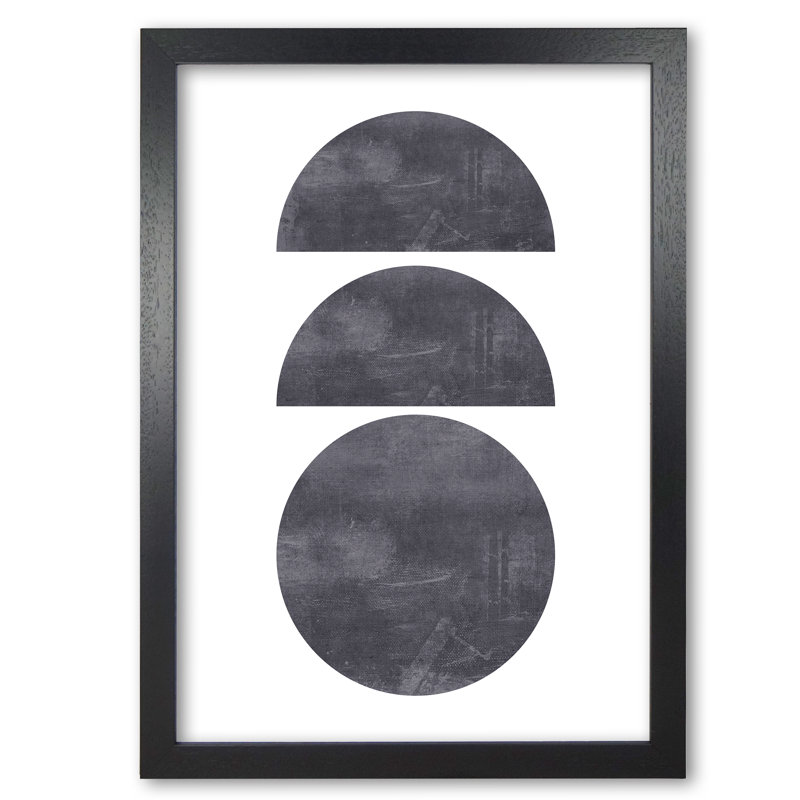 Abstract Scratched Texture Circles - Print, 60 cm H x 42 cm W x 5 cm D, Black Grain Frame