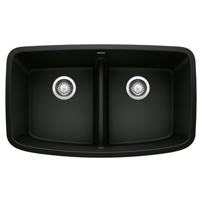 Valea SILGRANIT 32" 50/50 Double Bowl Undermount Kitchen Sink with Low Divide