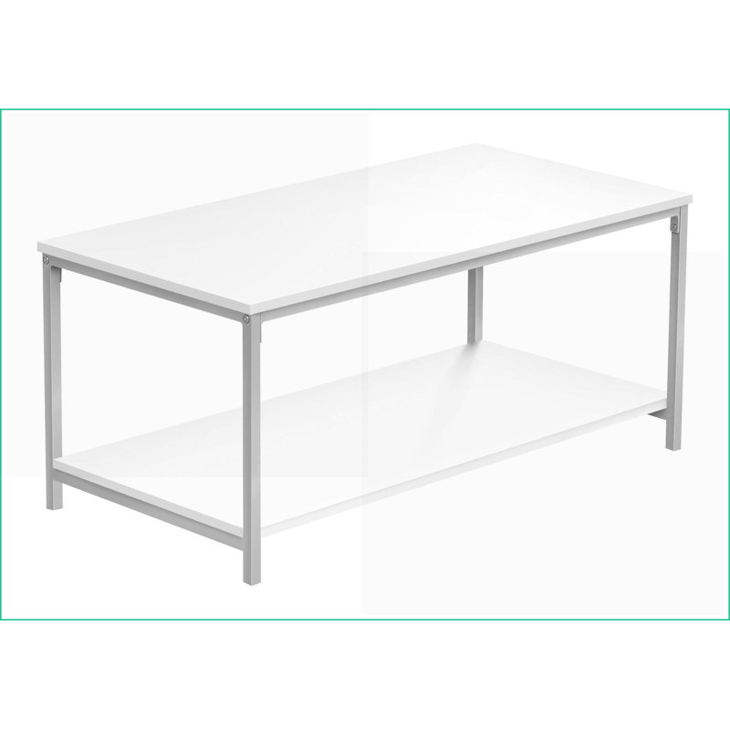Table basse en stratifié blanc peu encombrante avec pieds en métal gris - Assemblage facile pour les petits salons