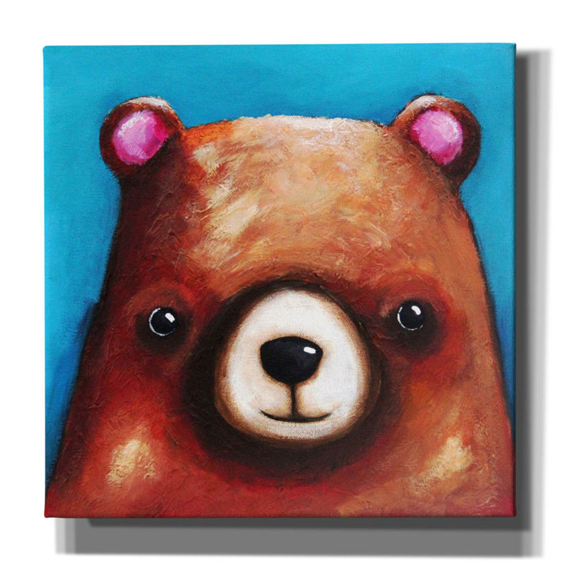 «Red Bear Barrel» par Lucia Stewart, art mural sur toile, H 12 po x l 12 po x P 0,75 po