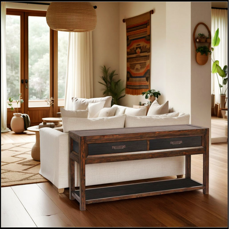 Table de canapé à deux tiroirs, aucun assemblage requis, finition deux tons