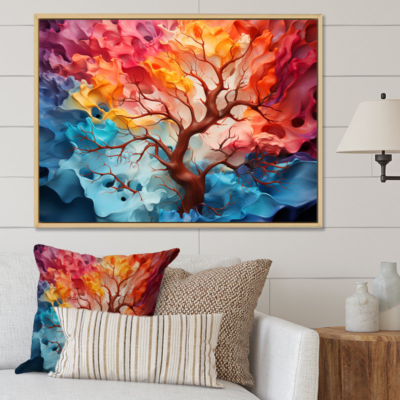 «Maple Tree Colorful Abstraction II», reproduction sur toile, H 30 po x l 40 po x P 1,5 po, Cadre flottant blanc