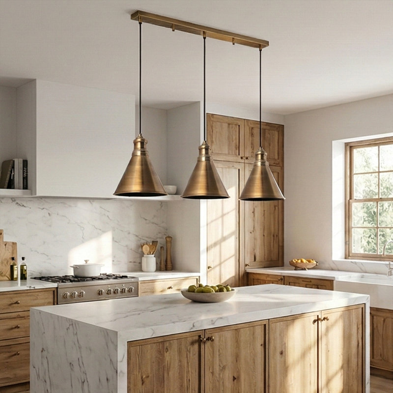 Luminaire suspendu pour îlot de cuisine 3 lumières à hauteur réglable