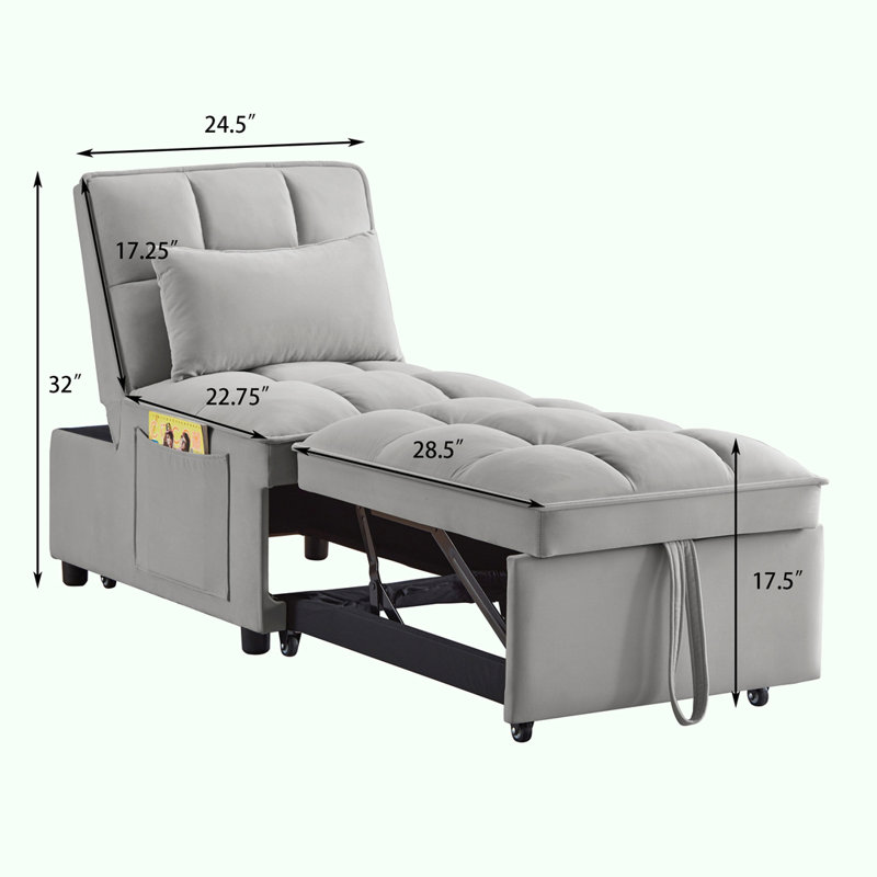 4 in1 Multi-Function Single Sofa Bed, Gray Velvet