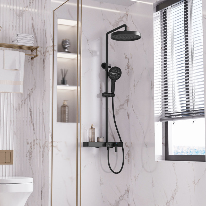 Round Rainfall Shower System, 10" Head, 3-Function Handheld, Matte Black, High Pressure, Anti-Limescale, Matte Black
