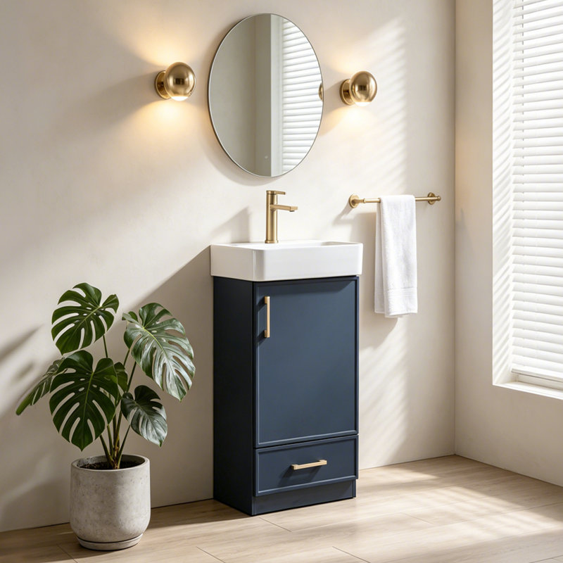 18"Modern Mini Free-Standing Single Bathroom Vanity, Blue