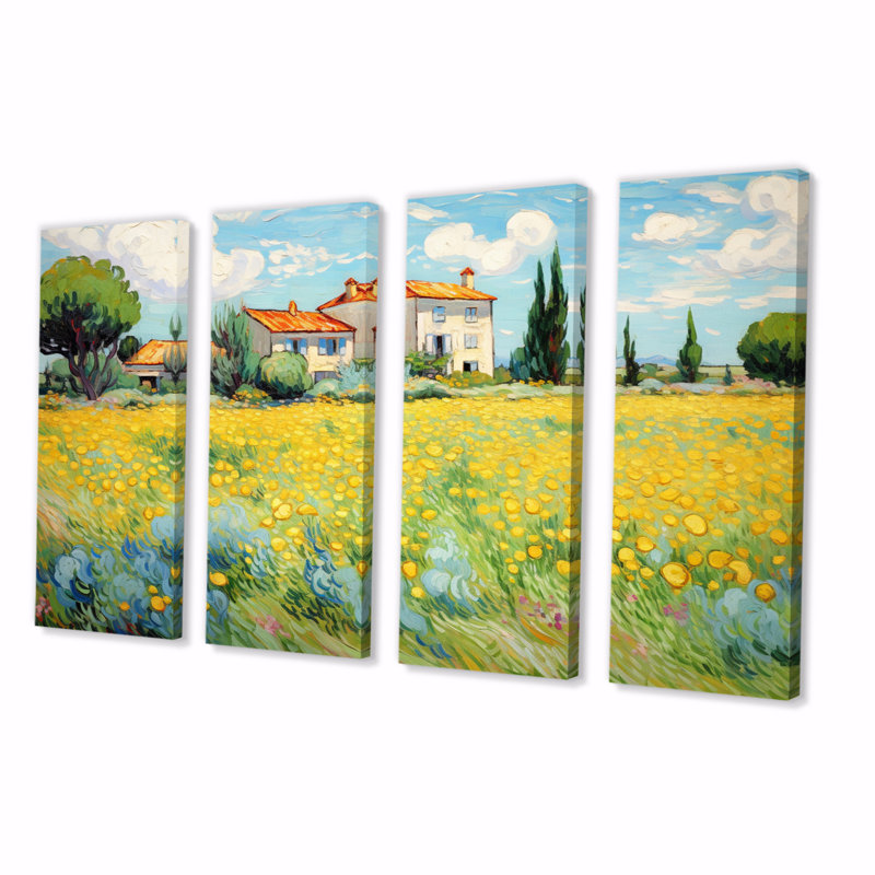 «Vangogh The Yellow House In Arles I», reproduction sur toile 4 pièces