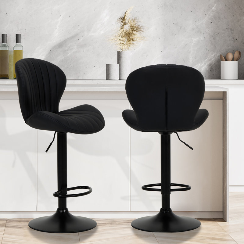 360° Swivel Bar Stool - Adjustable Height PU Leather with Metal Frame, Black